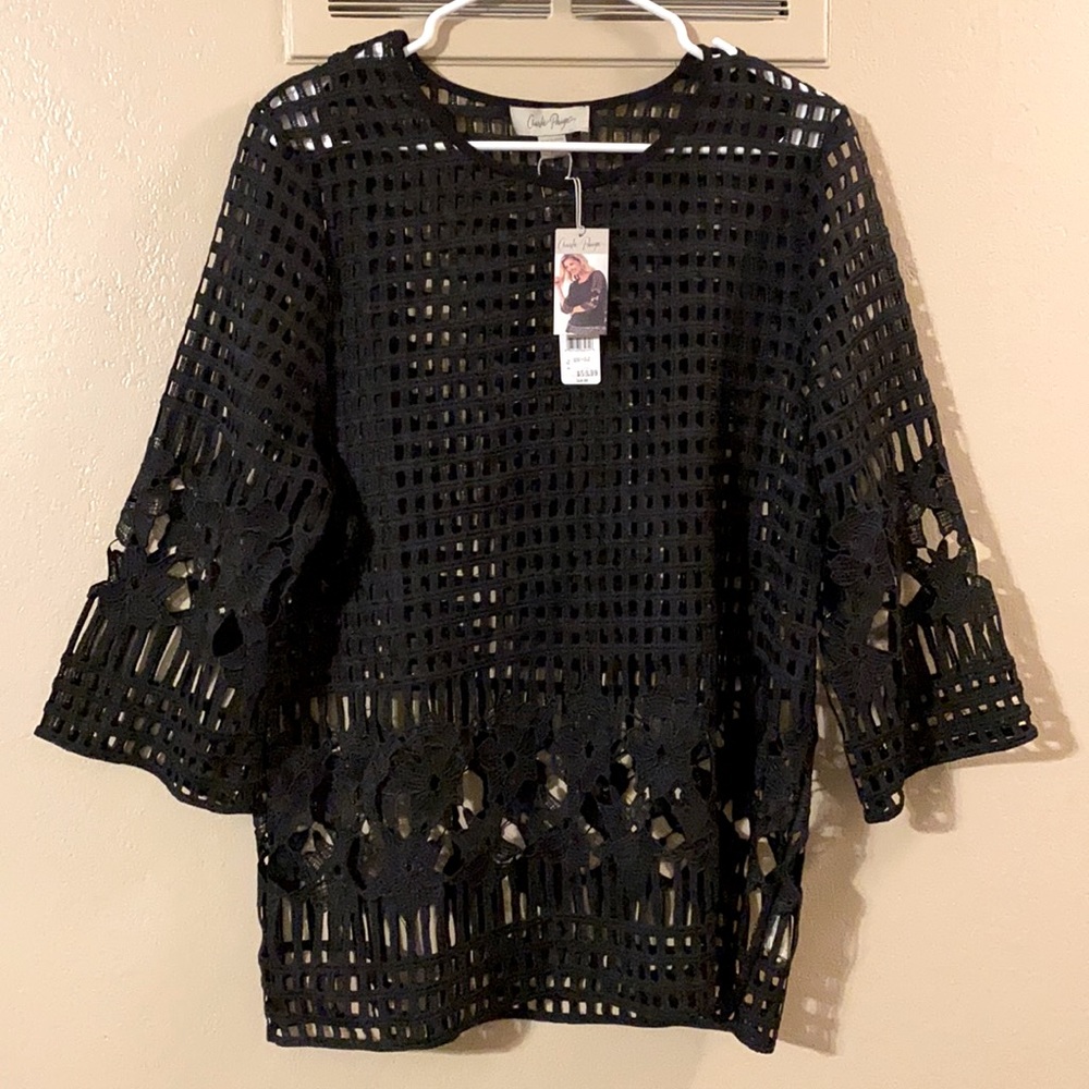 Small Charlie Paige Black Long Sleeve Lace Blouse